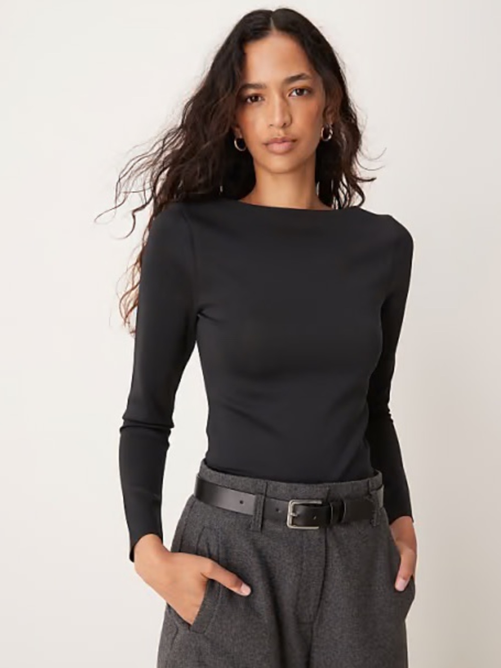 Abercrombie & Fitch Black Boatneck Long Sleeve Top